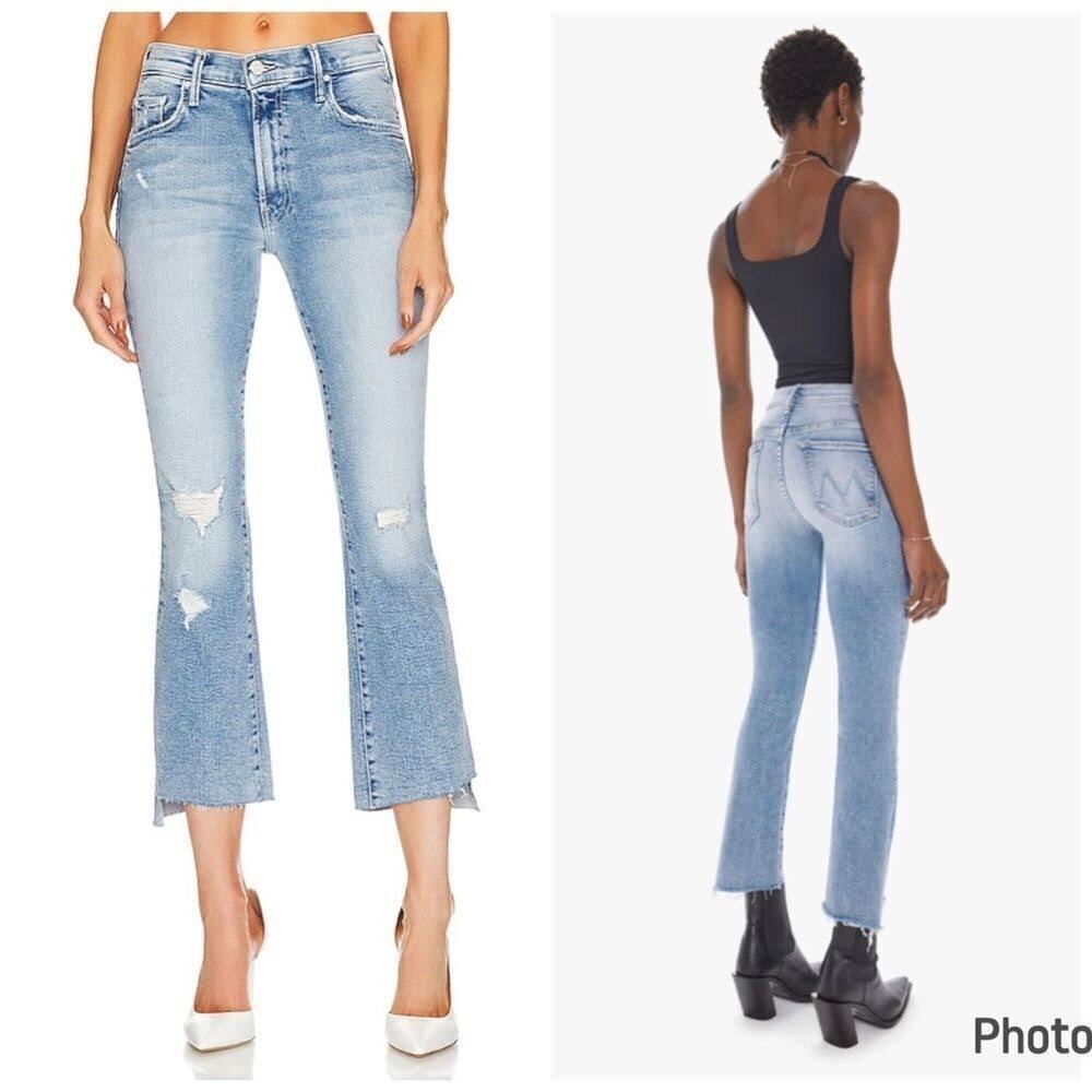 Mother The Insider Crop Step Fray Distressed Jeans In Love In A Boat Size 28